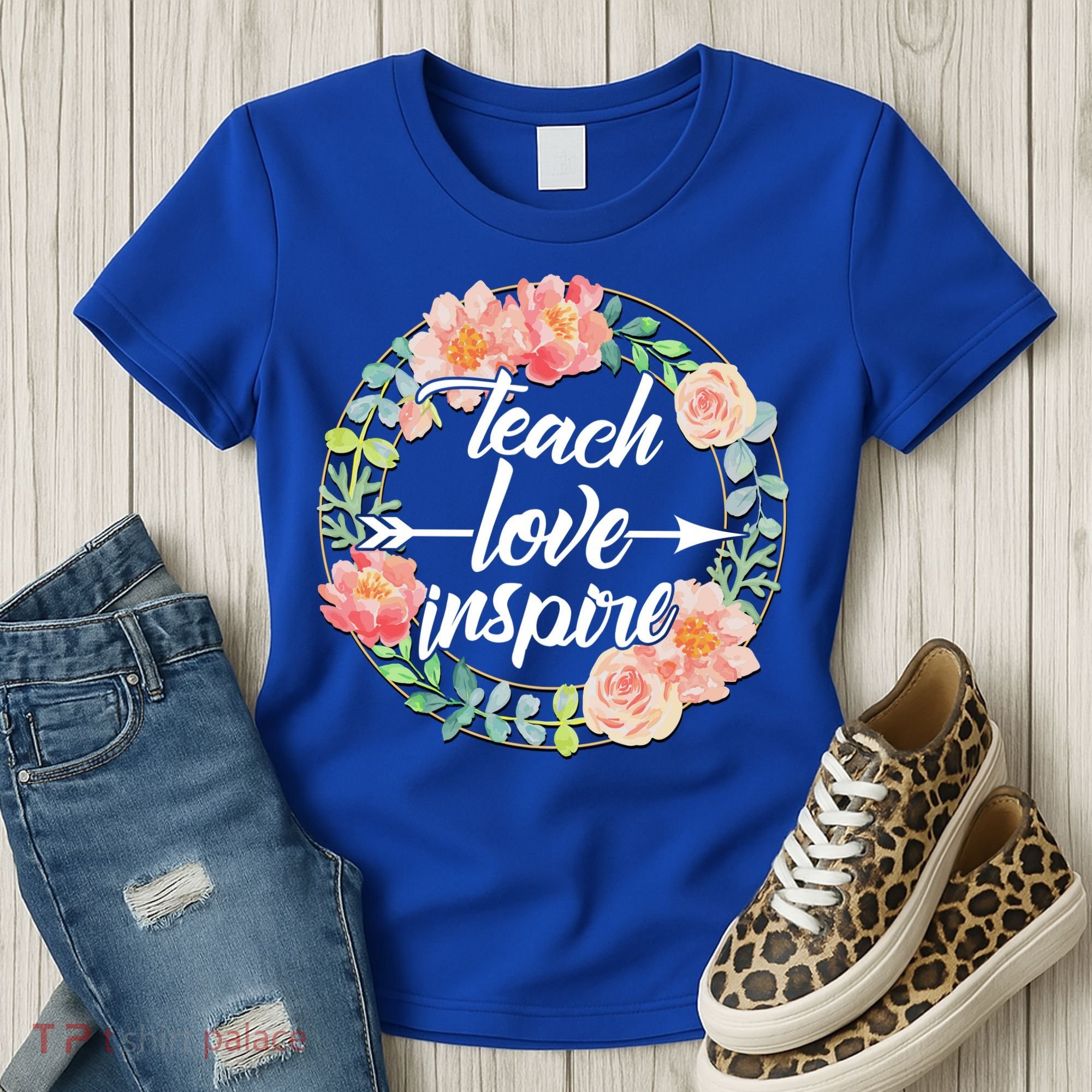 Teach Love Inspire Flower Wreath Women's T-Shirt