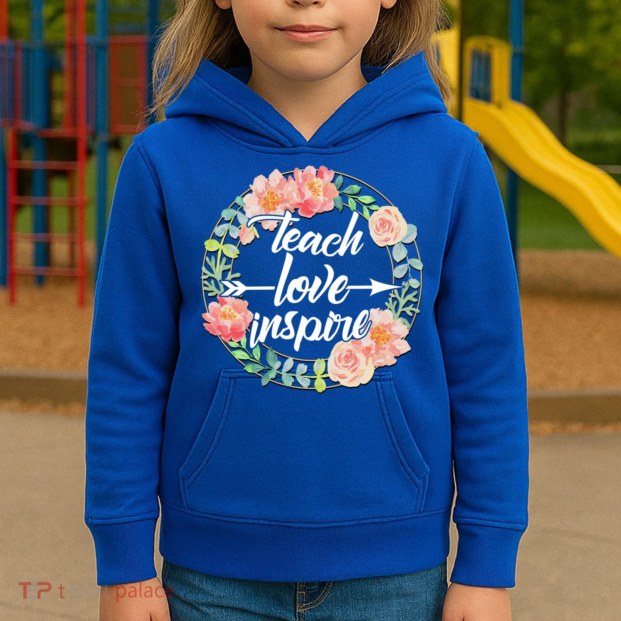 Teach Love Inspire Flower Wreath Kids Hoodie