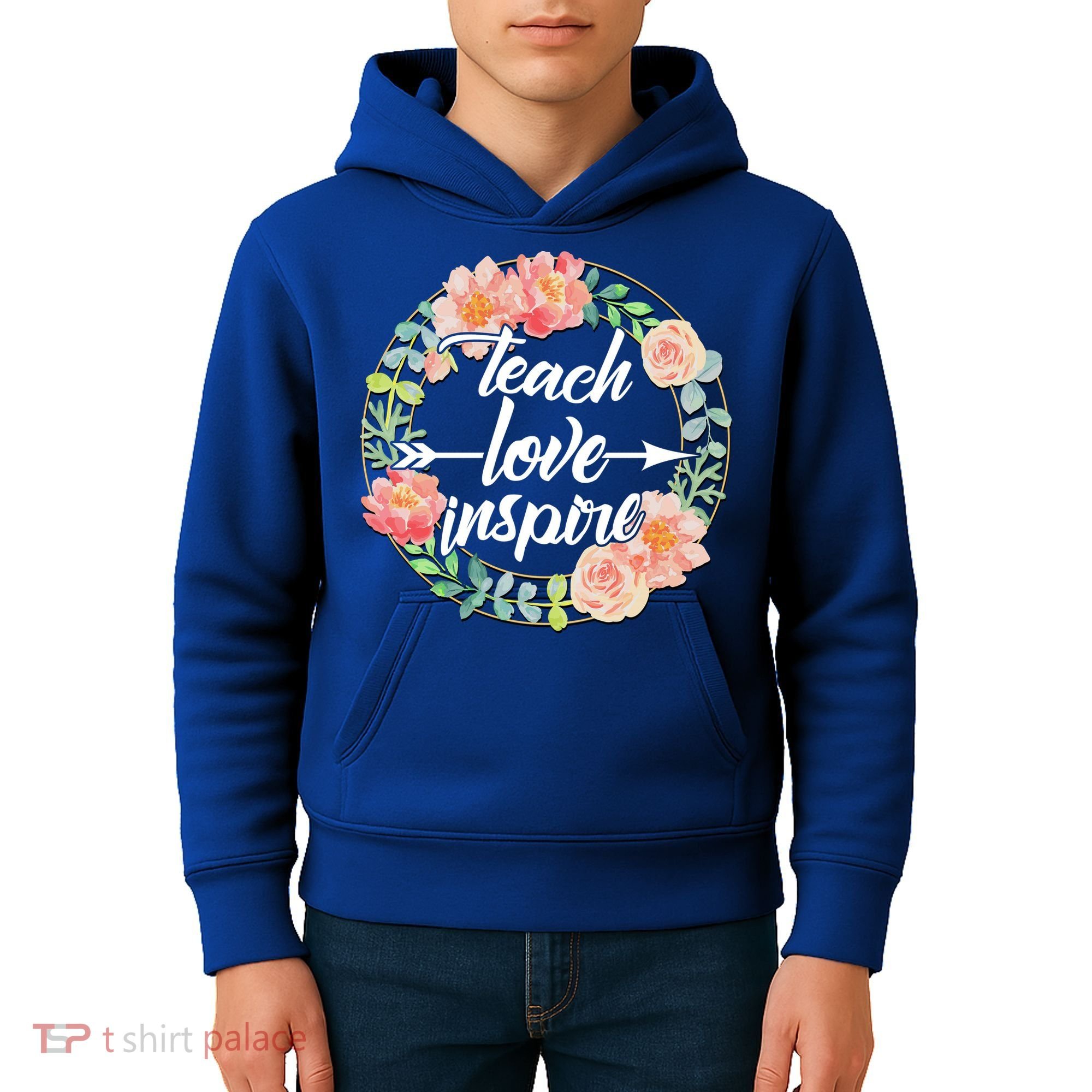 Teach Love Inspire Flower Wreath Kids Hoodie