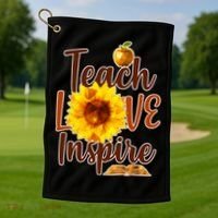 Teach Love Inspire Golden Sunflower Golf Towel thumb 1