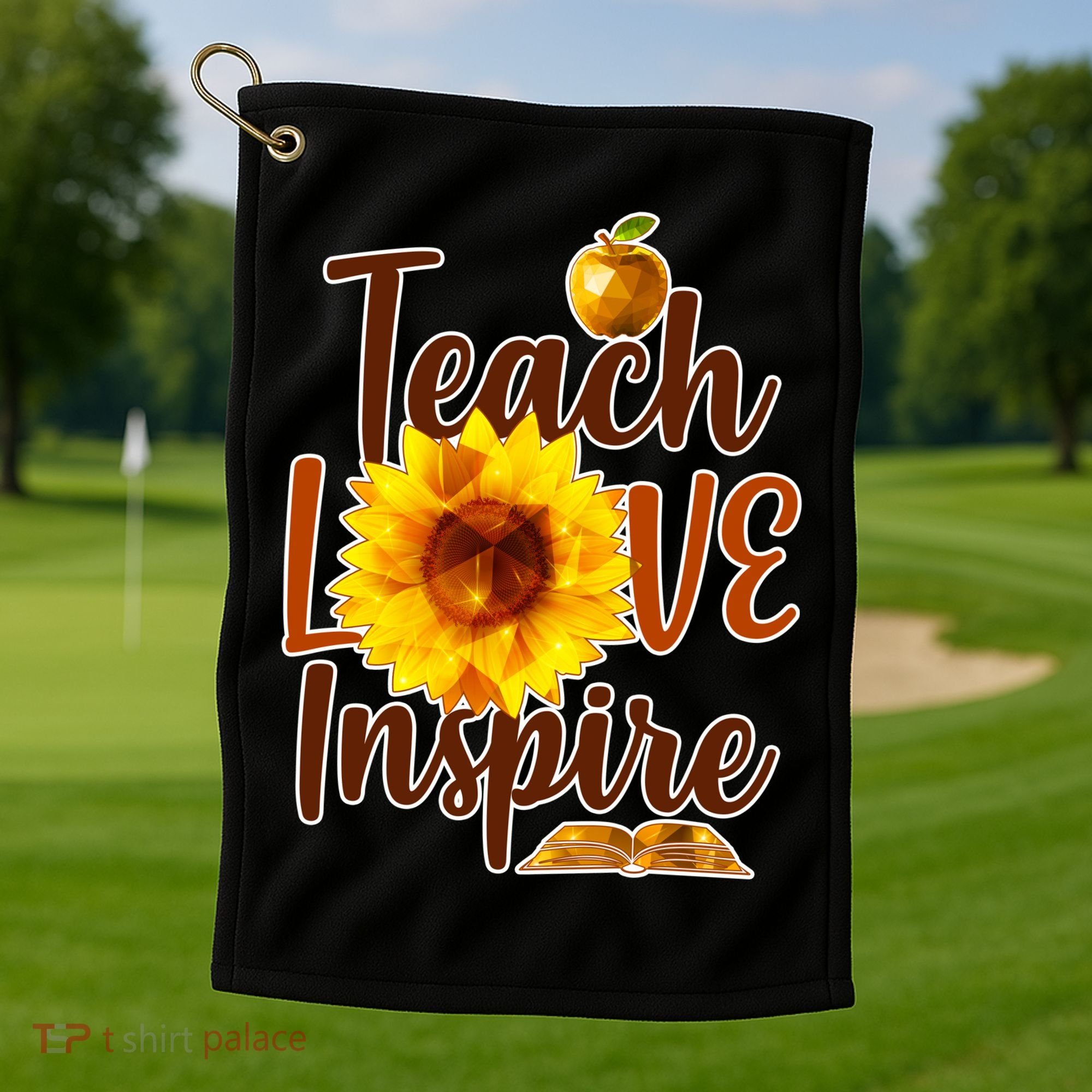 Teach Love Inspire Golden Sunflower Golf Towel