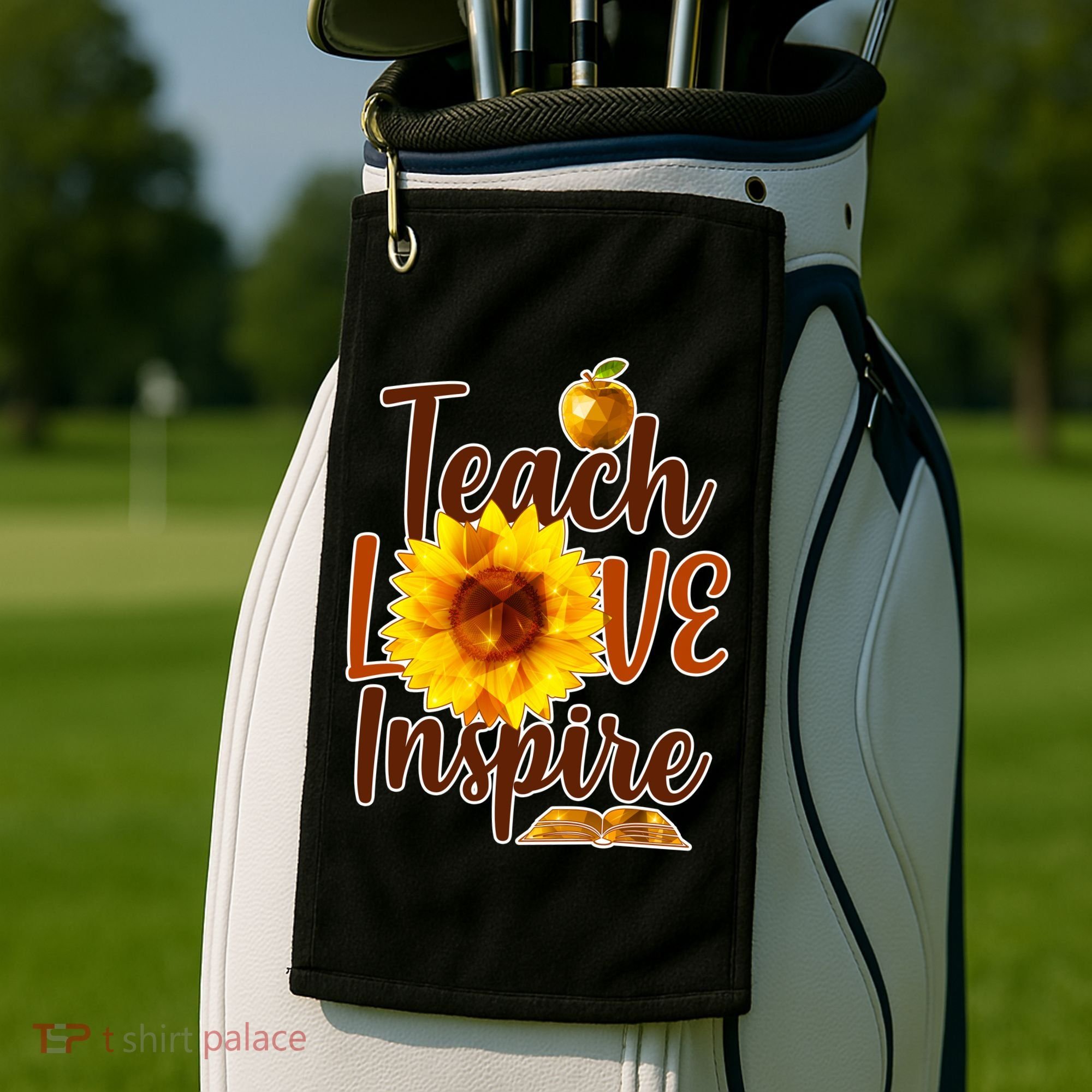 Teach Love Inspire Golden Sunflower Golf Towel