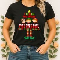 Teach The Cutest Elves Christmas Preschool Teacher Women's T-Shirt thumb 2