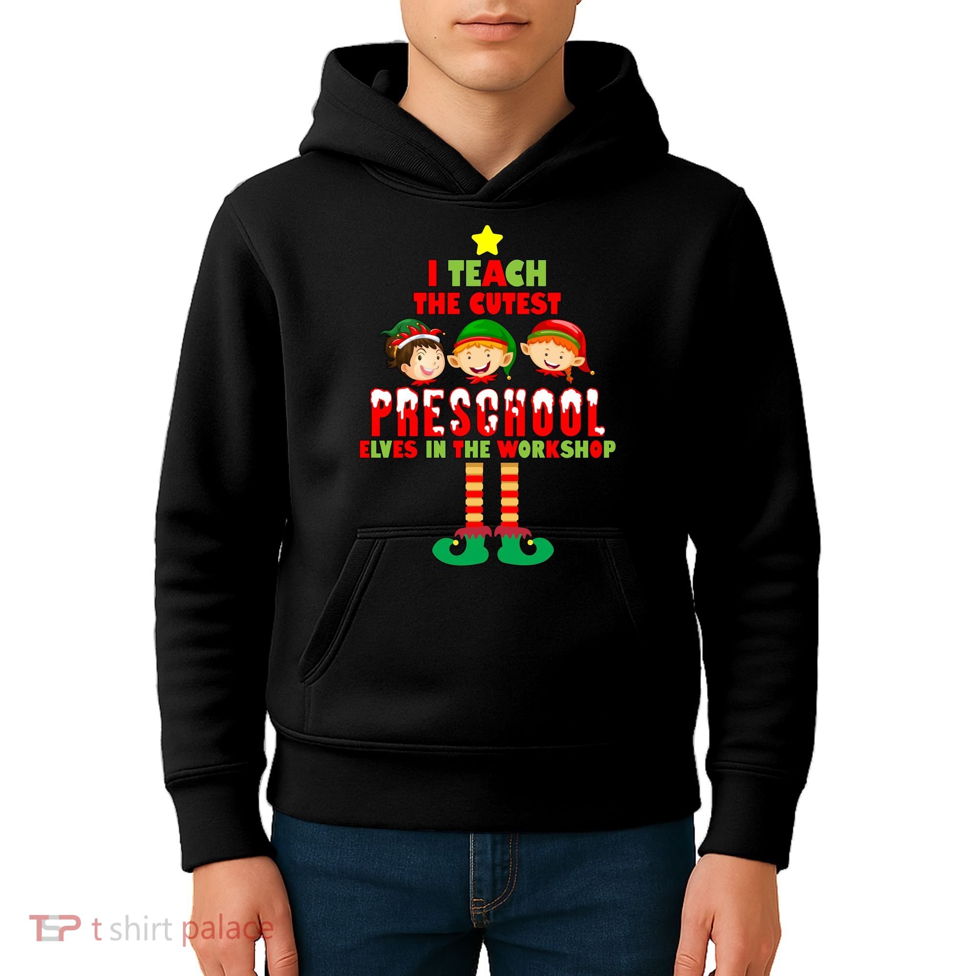 Teach The Cutest Elves Christmas Preschool Teacher Kids Hoodie