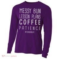 Teacher Life Messy Bun Lesson Plans Coffee Patience Cooling Performance Long Sleeve Crew thumb 0