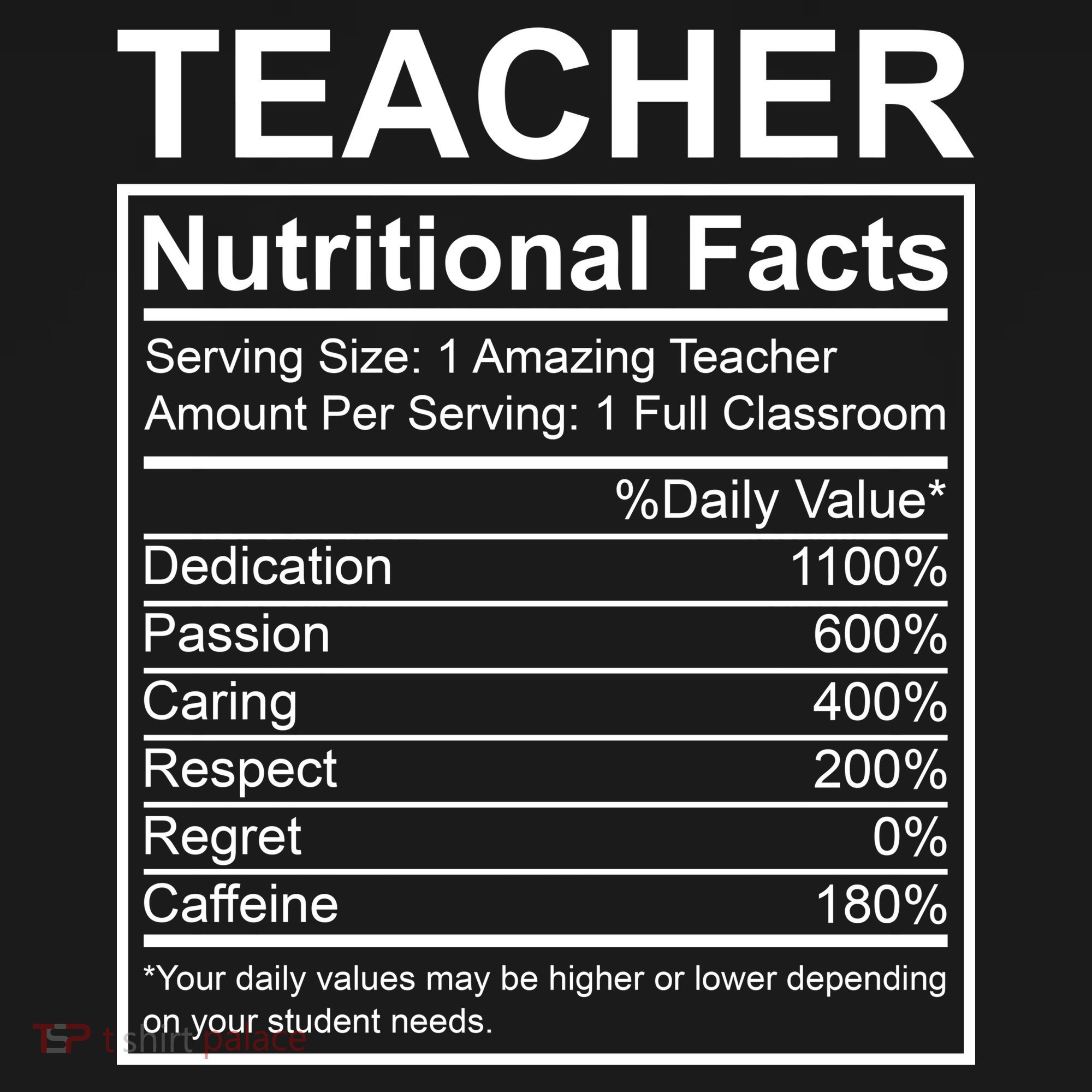 Teacher Nutritional Facts Backpack