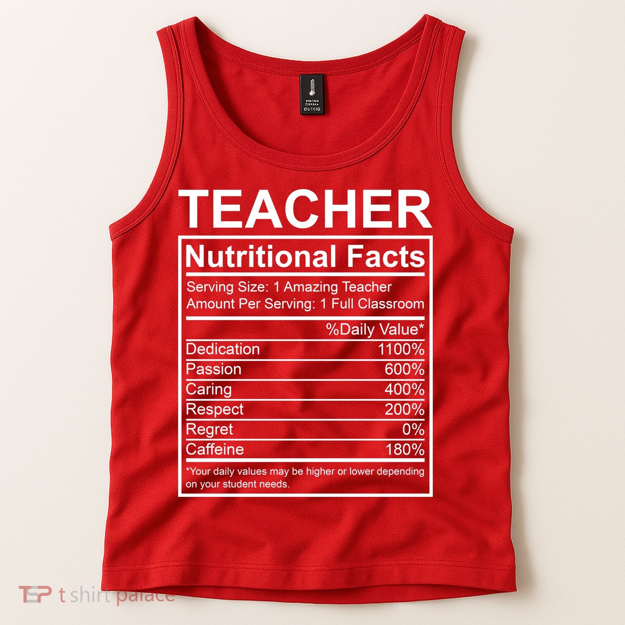 Teacher Nutritional Facts Tank Top
