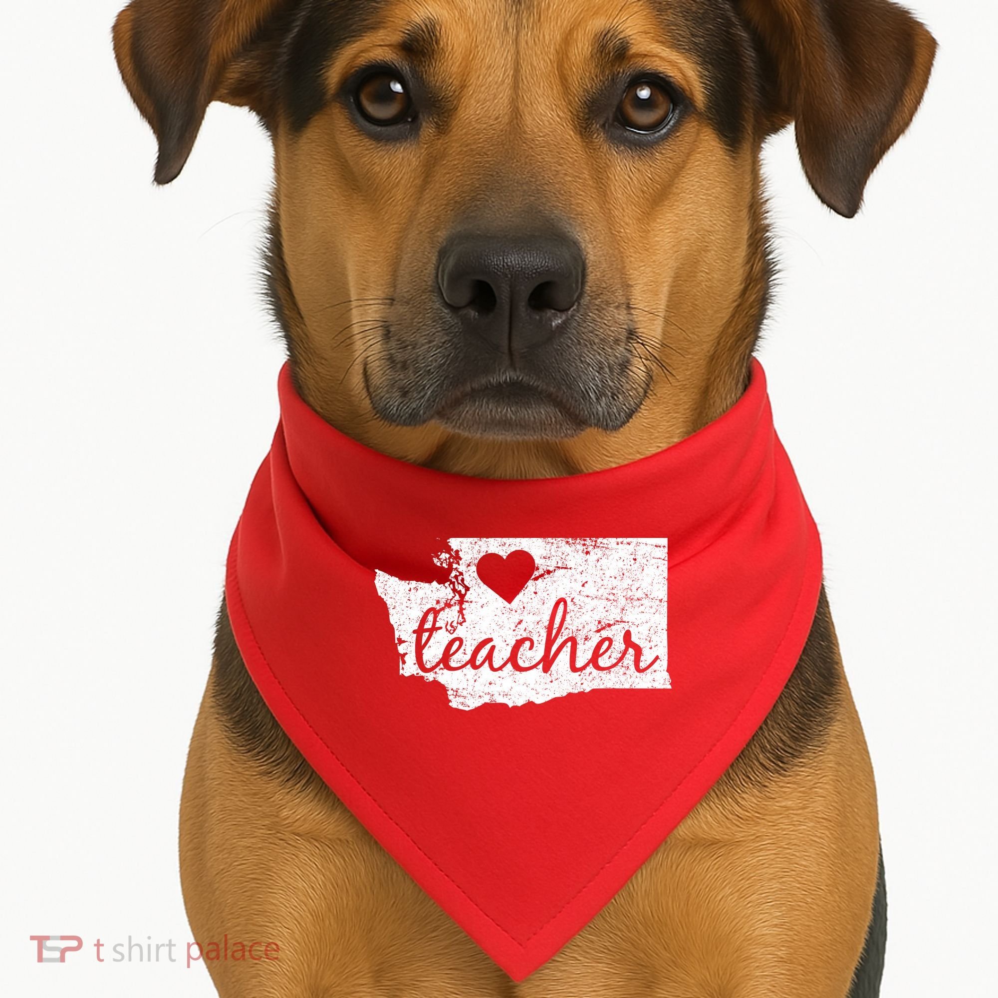 Teacher Red For Ed Washington Public Education USA-Made Doggie Bandana