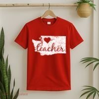 Teacher Red For Ed Washington Public Education T-Shirt thumb 2