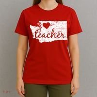 Teacher Red For Ed Washington Public Education T-Shirt thumb 4