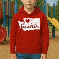 Teacher Red For Ed Washington Public Education Kids Hoodie thumb 2