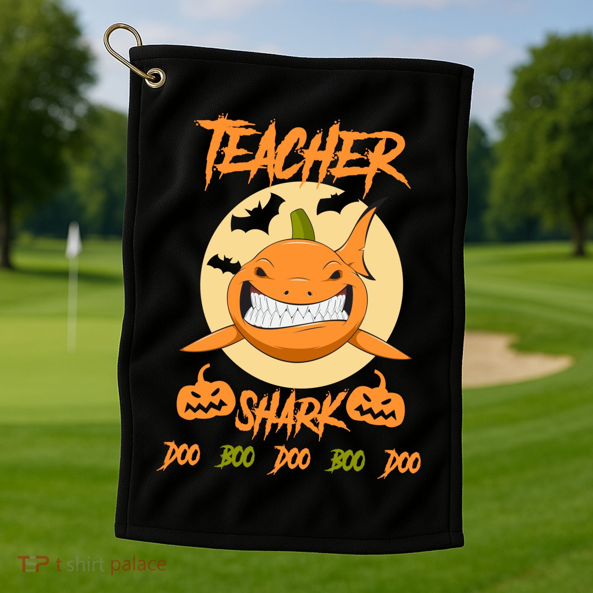 Teacher Shark Doo Boo Boo Pumpkin Halloween Golf Towel