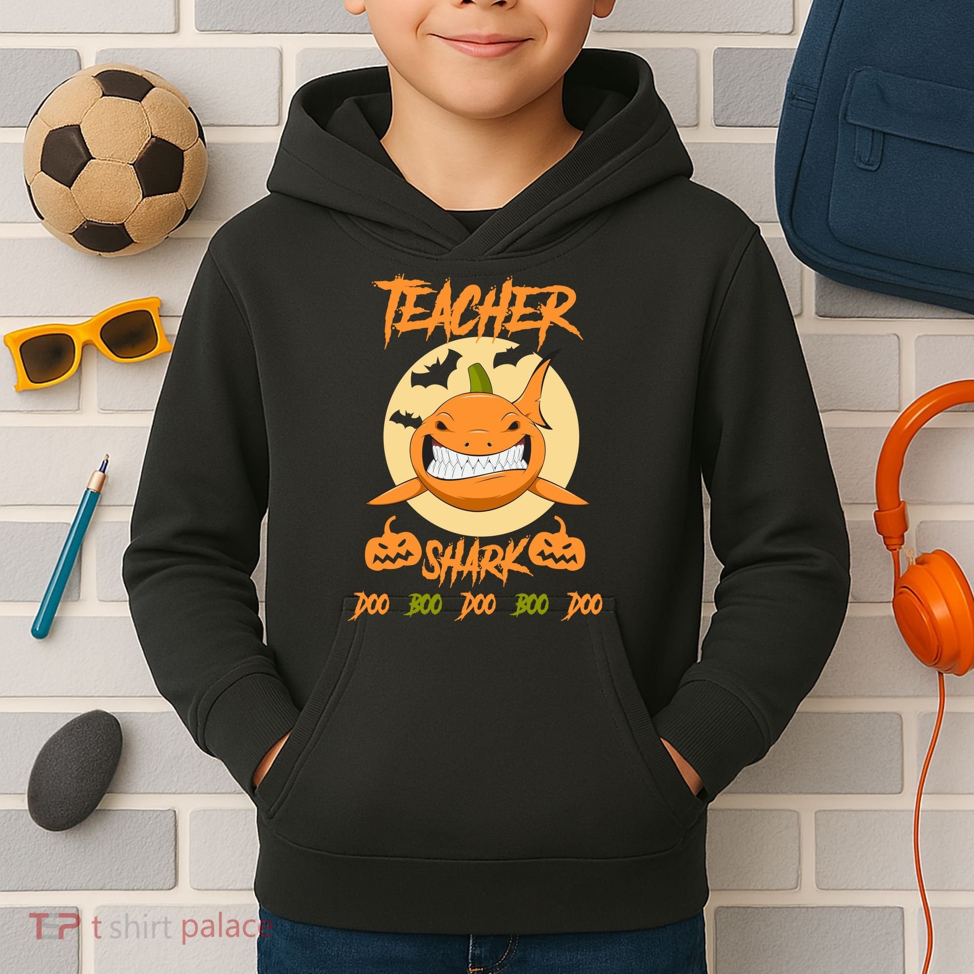 Teacher Shark Doo Boo Boo Pumpkin Halloween Kids Hoodie