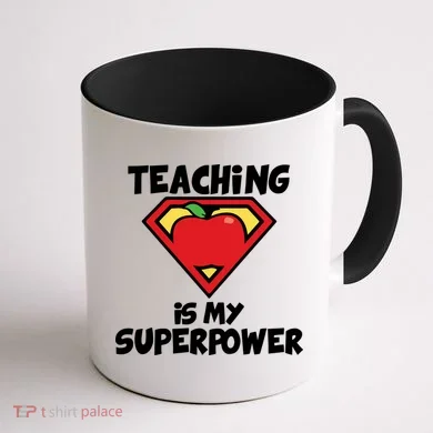 Teaching Is My Superpower Apple Crest Coffee Mug back