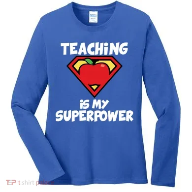 Teaching Is My Superpower Apple Crest Women's Long Sleeve Shirt