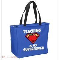 Teaching Is My Superpower Apple Crest Tote Bag thumb 2