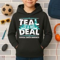 Teal Is A Big Deal Cervical Cancer Awareness Kids Hoodie thumb 2