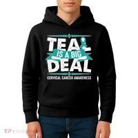 Teal Is A Big Deal Cervical Cancer Awareness Kids Hoodie thumb 4