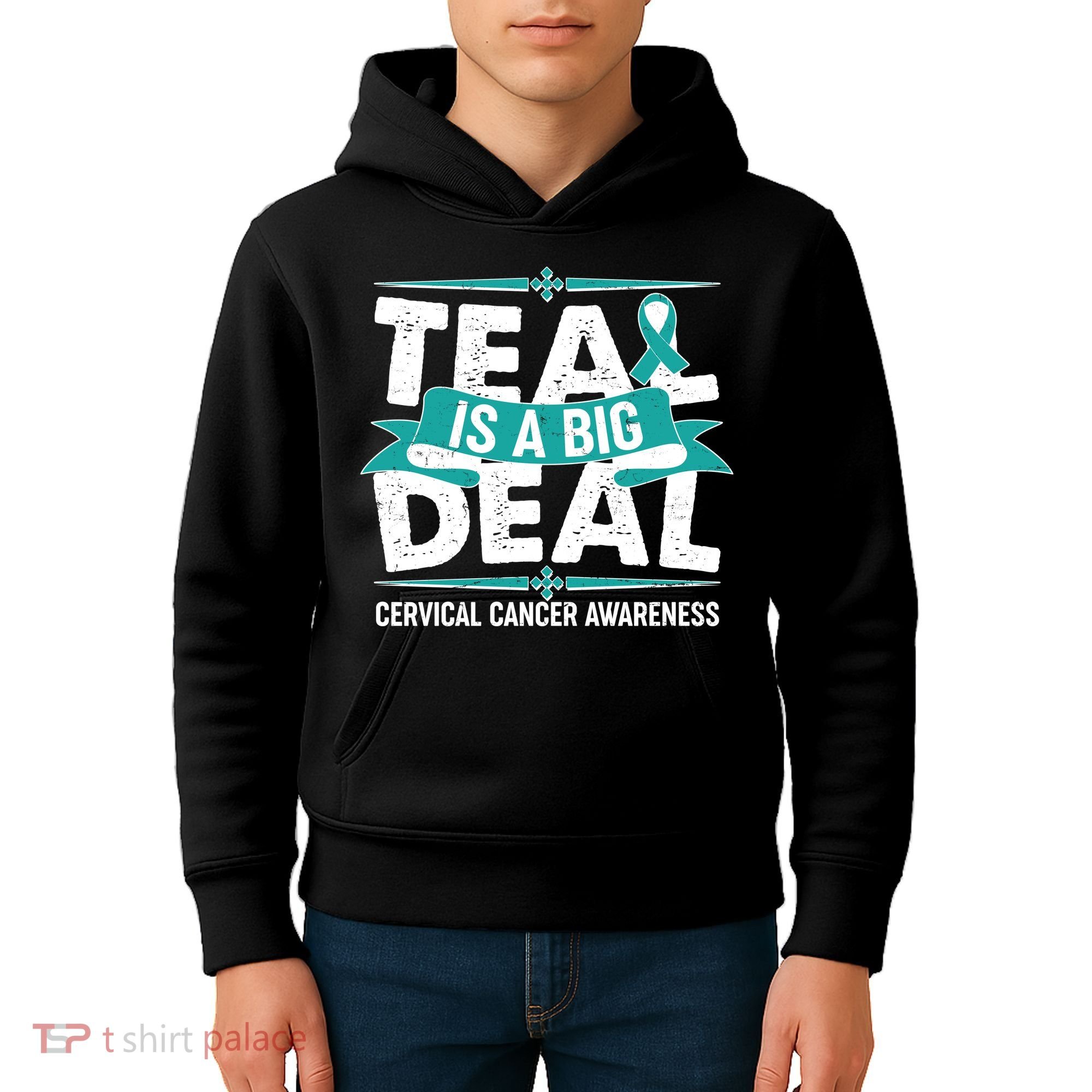 Teal Is A Big Deal Cervical Cancer Awareness Kids Hoodie