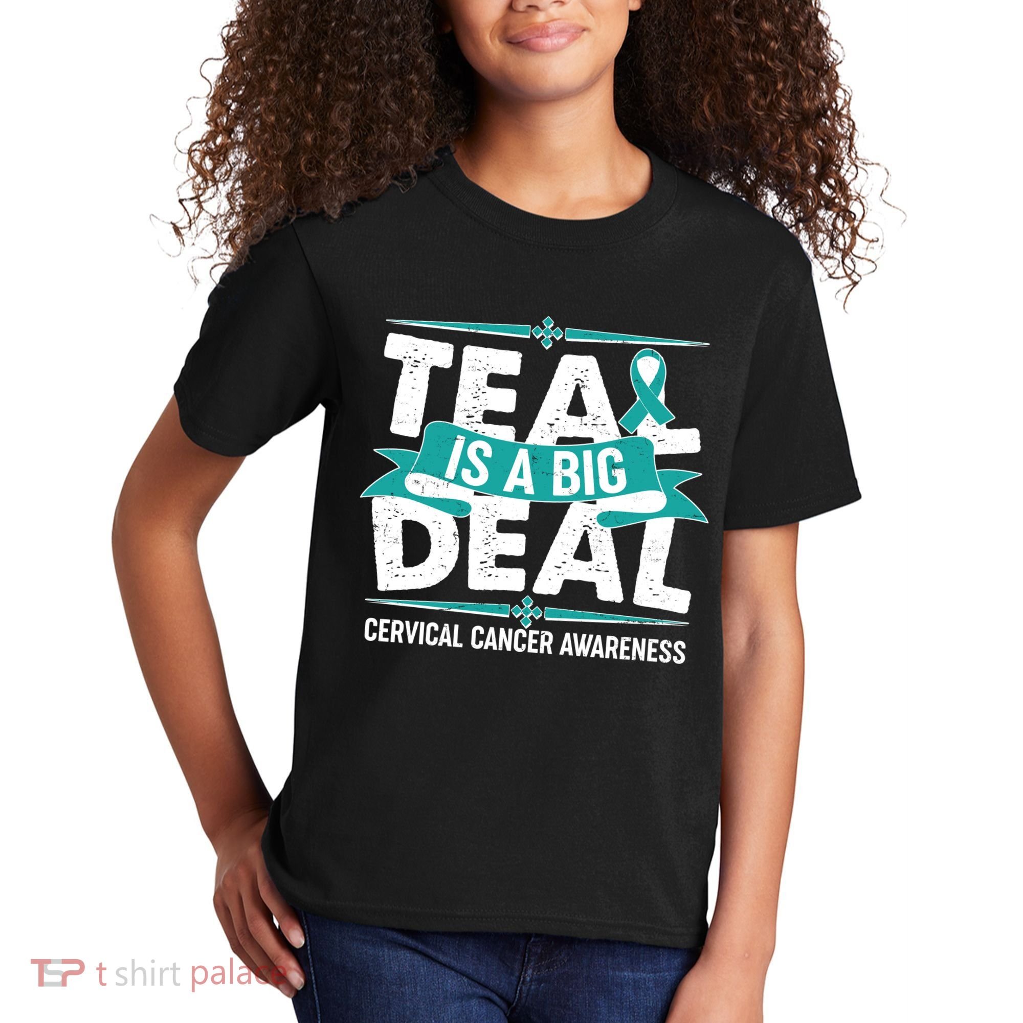 Teal Is A Big Deal Cervical Cancer Awareness Kids T-Shirt
