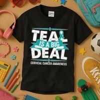 Teal Is A Big Deal Cervical Cancer Awareness Kids T-Shirt thumb 3