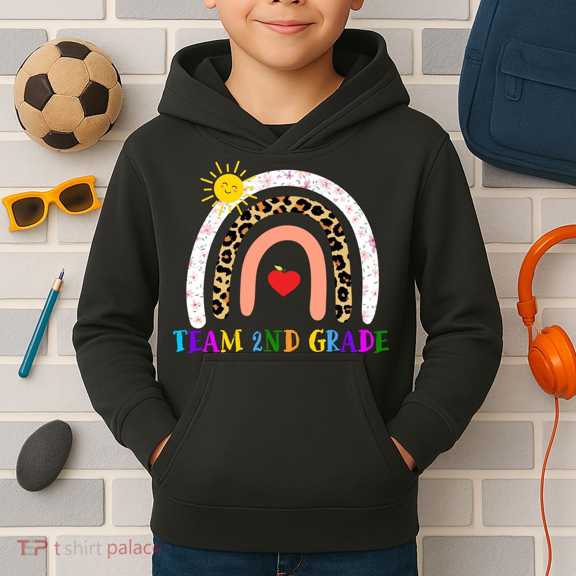 Team 2nd Grade Cute Rainbow Teachers Students Kids Hoodie