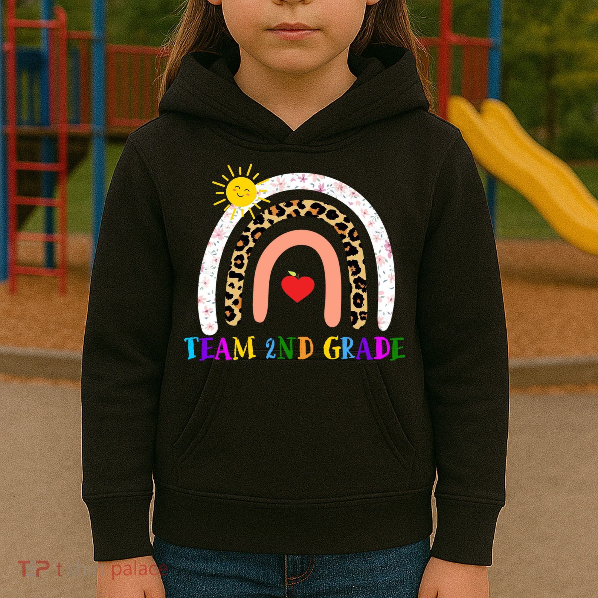 Team 2nd Grade Cute Rainbow Teachers Students Kids Hoodie