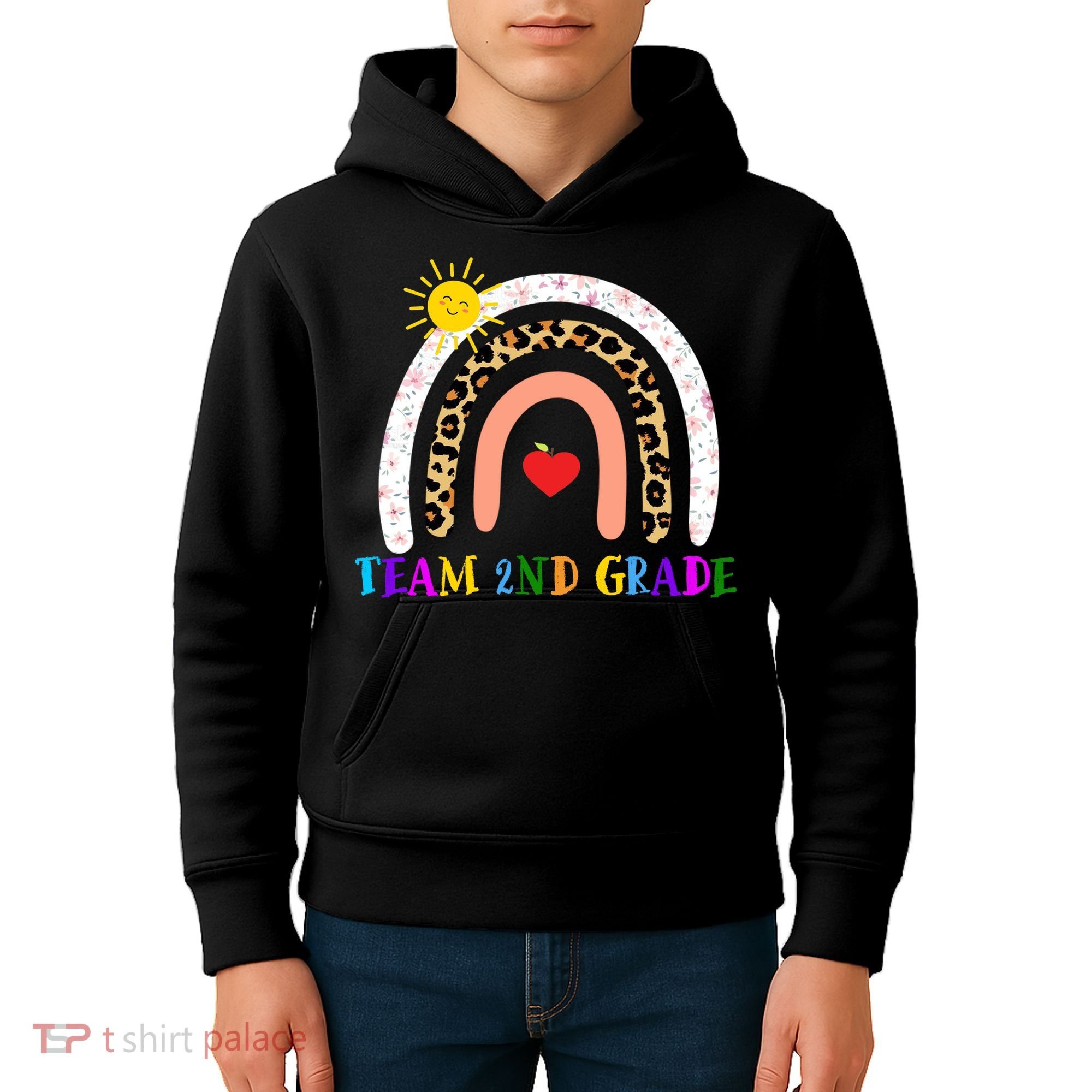 Team 2nd Grade Cute Rainbow Teachers Students Kids Hoodie