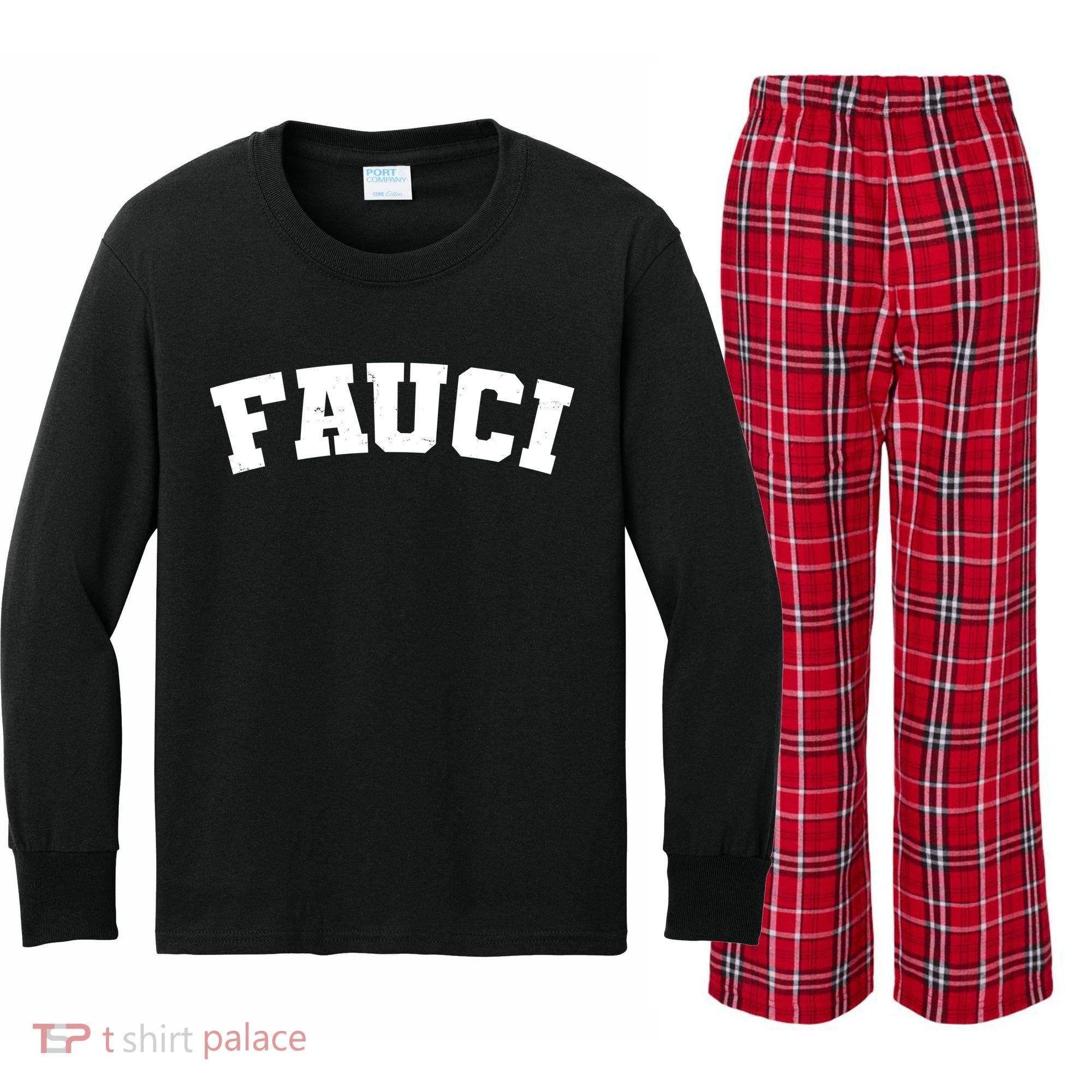 Team Dr Fauci Sporty Logo Kids Long Sleeve Plaid Pajama Set