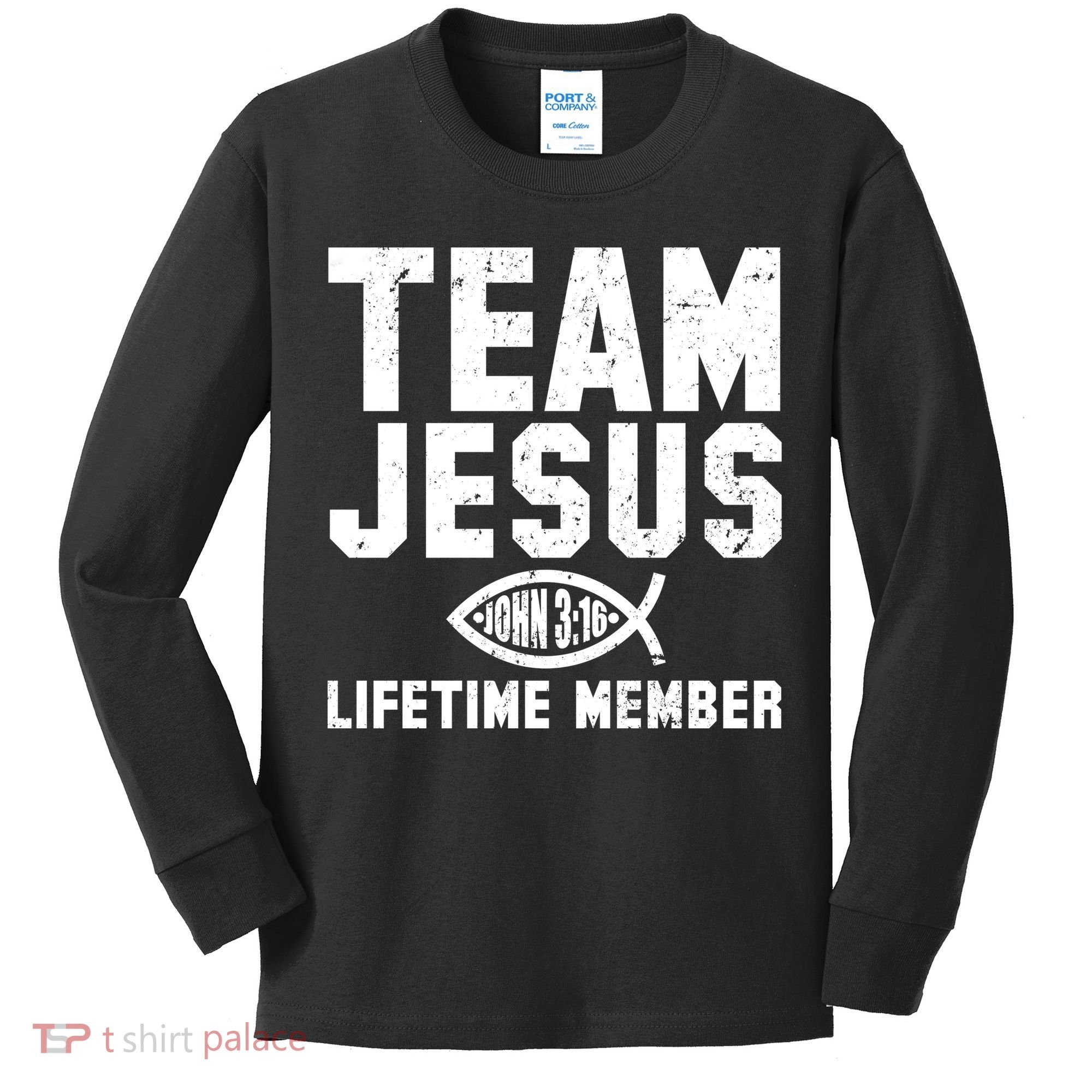Team Jesus Lifetime Member John 3:16 Kids Long Sleeve Shirt