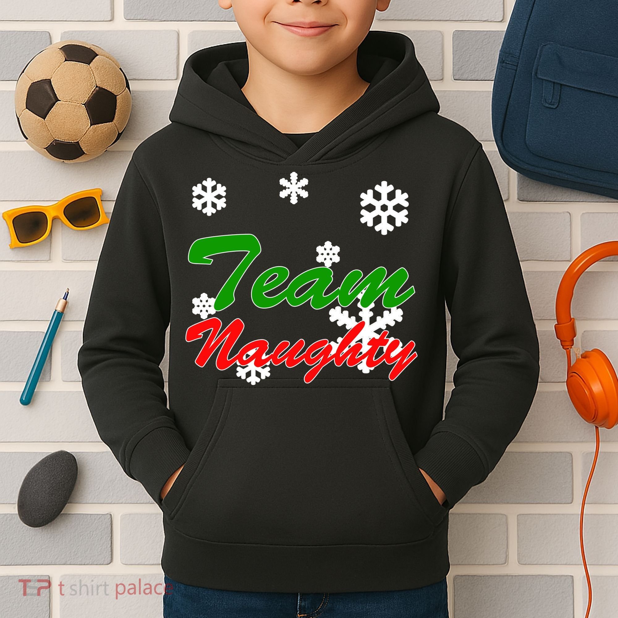 Team Naughty Matching Christmas Kids Hoodie