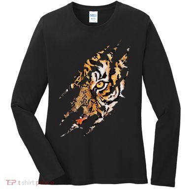 Tiger Eye Claw Marks Wild Bengal Safari Lover Zookeeper Women's Long Sleeve Shirt