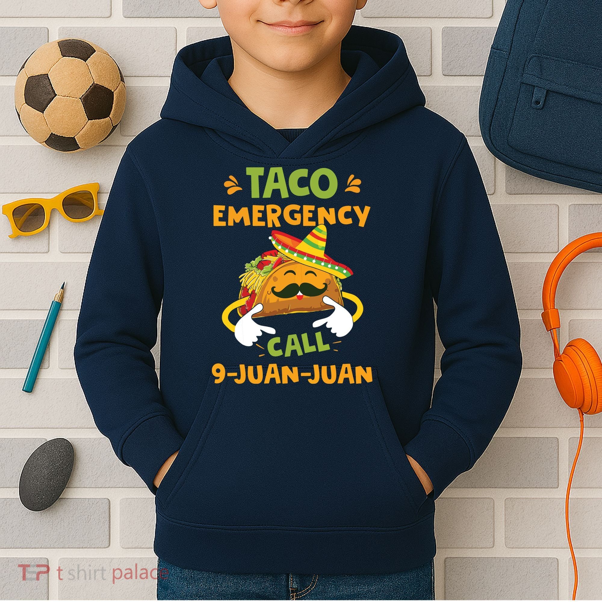 Taco Emergency Call 9 Juan Juan Funny Cinco De Mayo Kids Hoodie