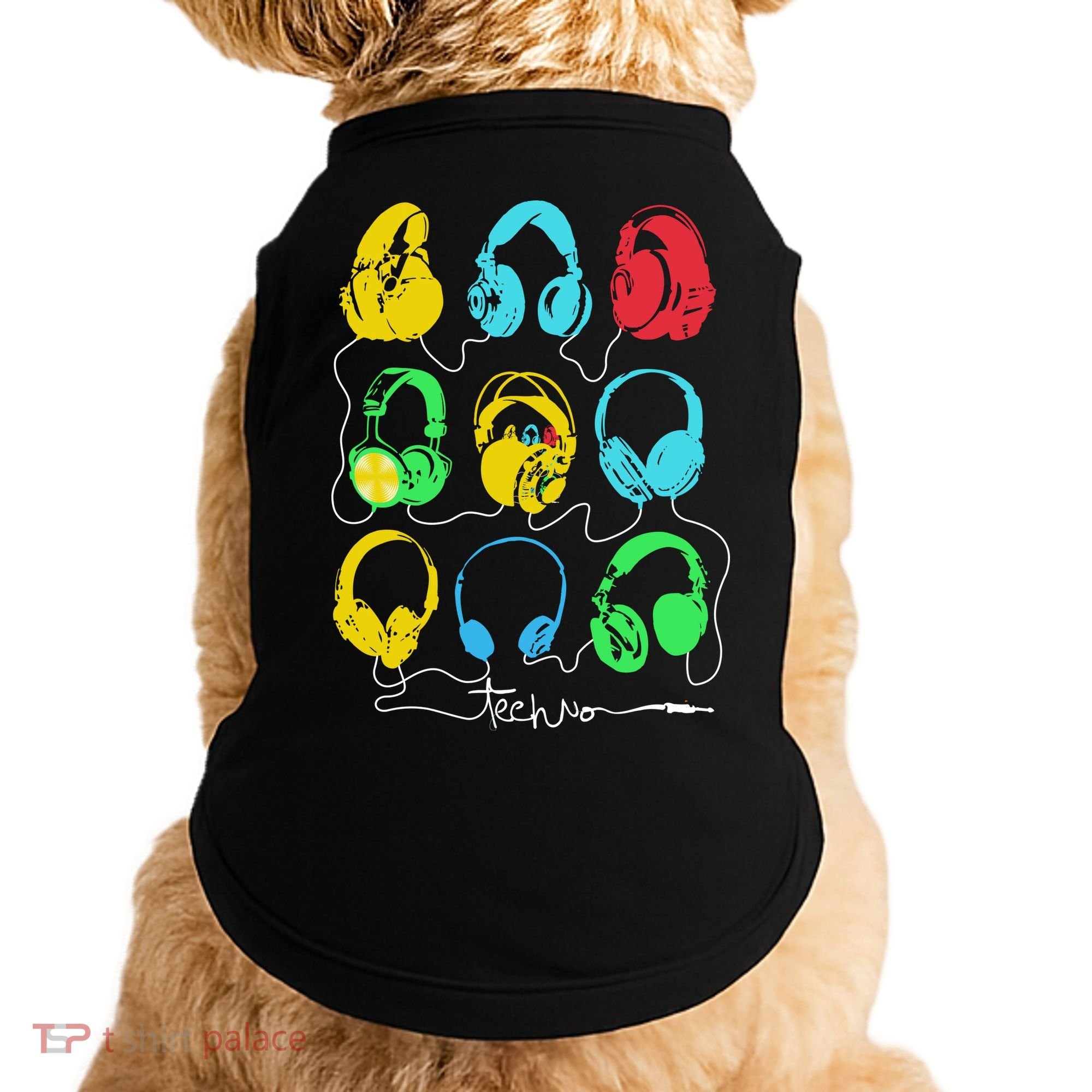 Techno Music Headphones Doggie Tank