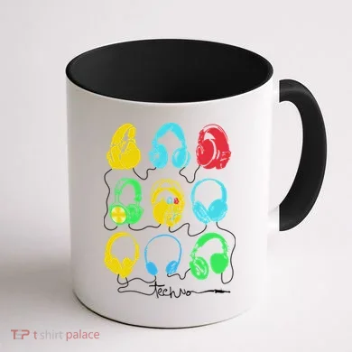 Techno Music Headphones Coffee Mug back