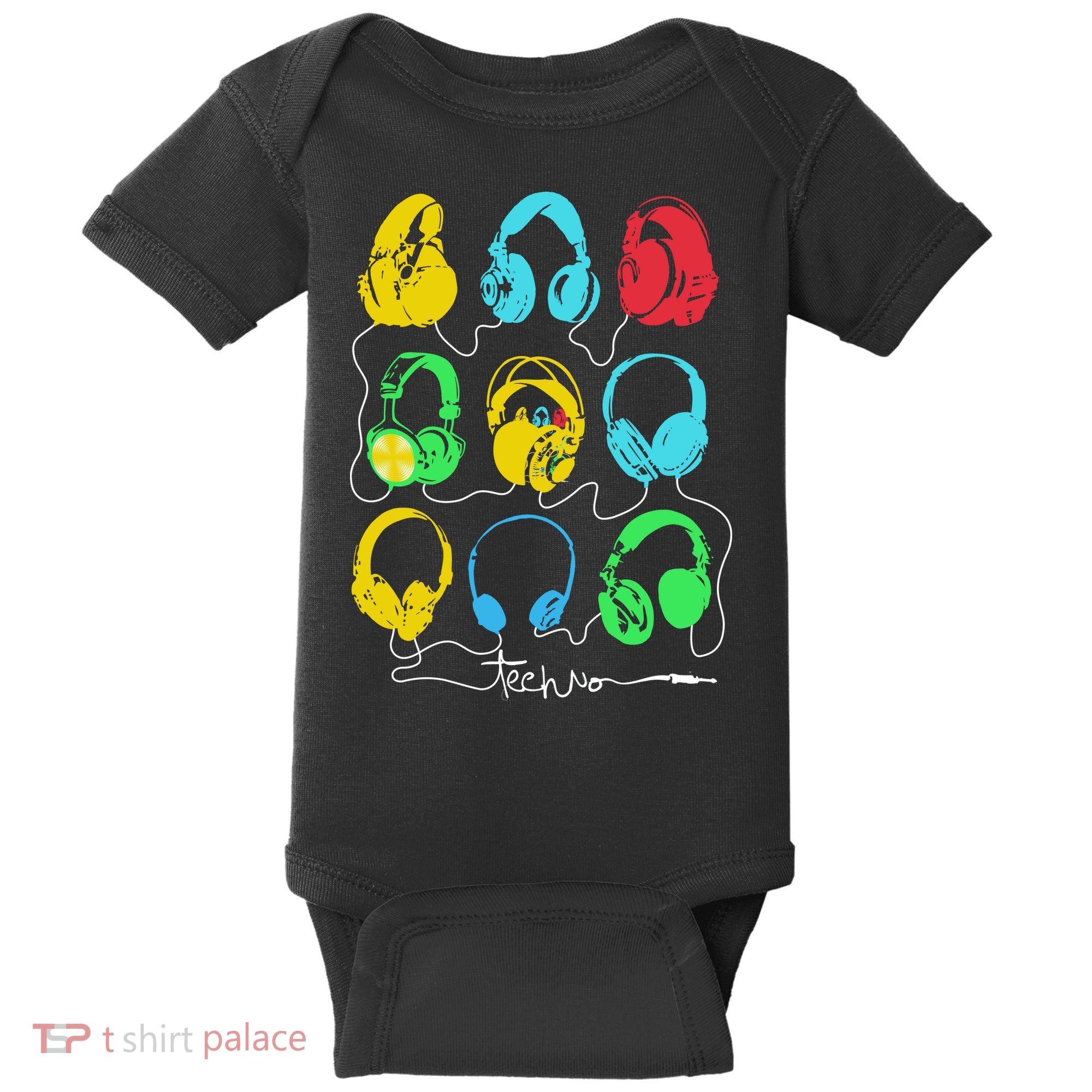 Techno Music Headphones Baby Bodysuit