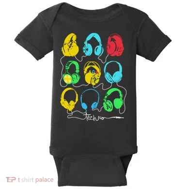 Techno Music Headphones Baby Bodysuit
