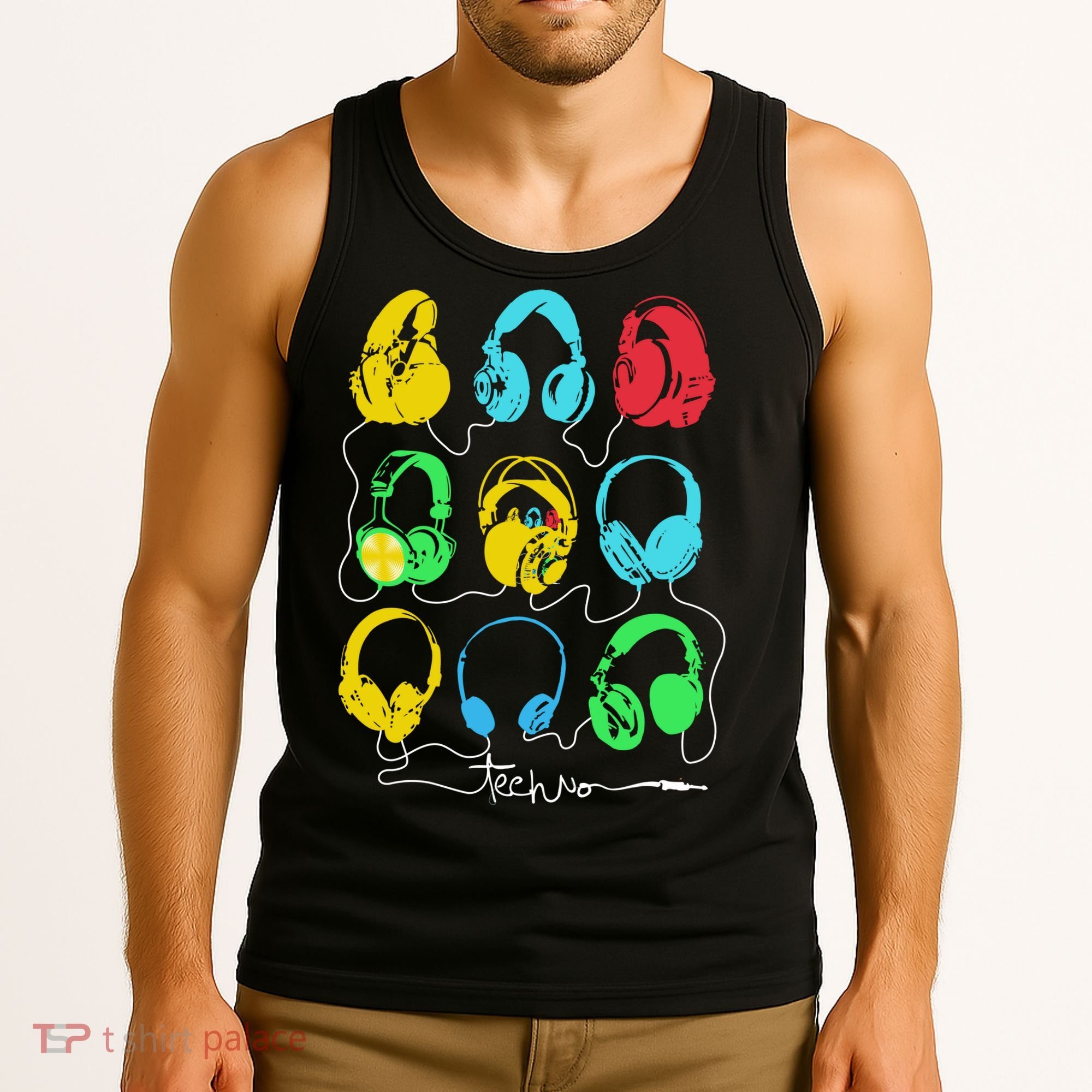 Techno Music Headphones Tank Top