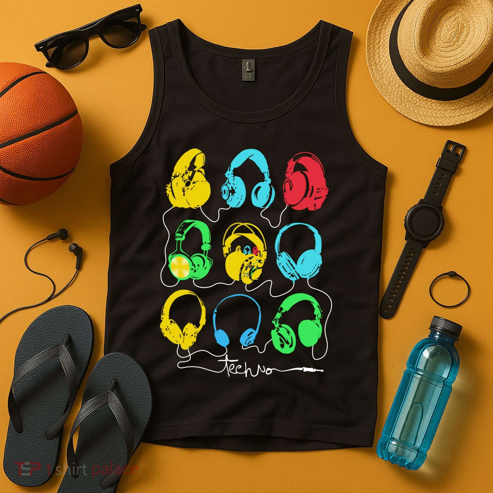 Techno Music Headphones Tank Top