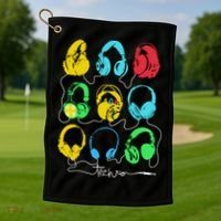 Techno Music Headphones Golf Towel thumb 1
