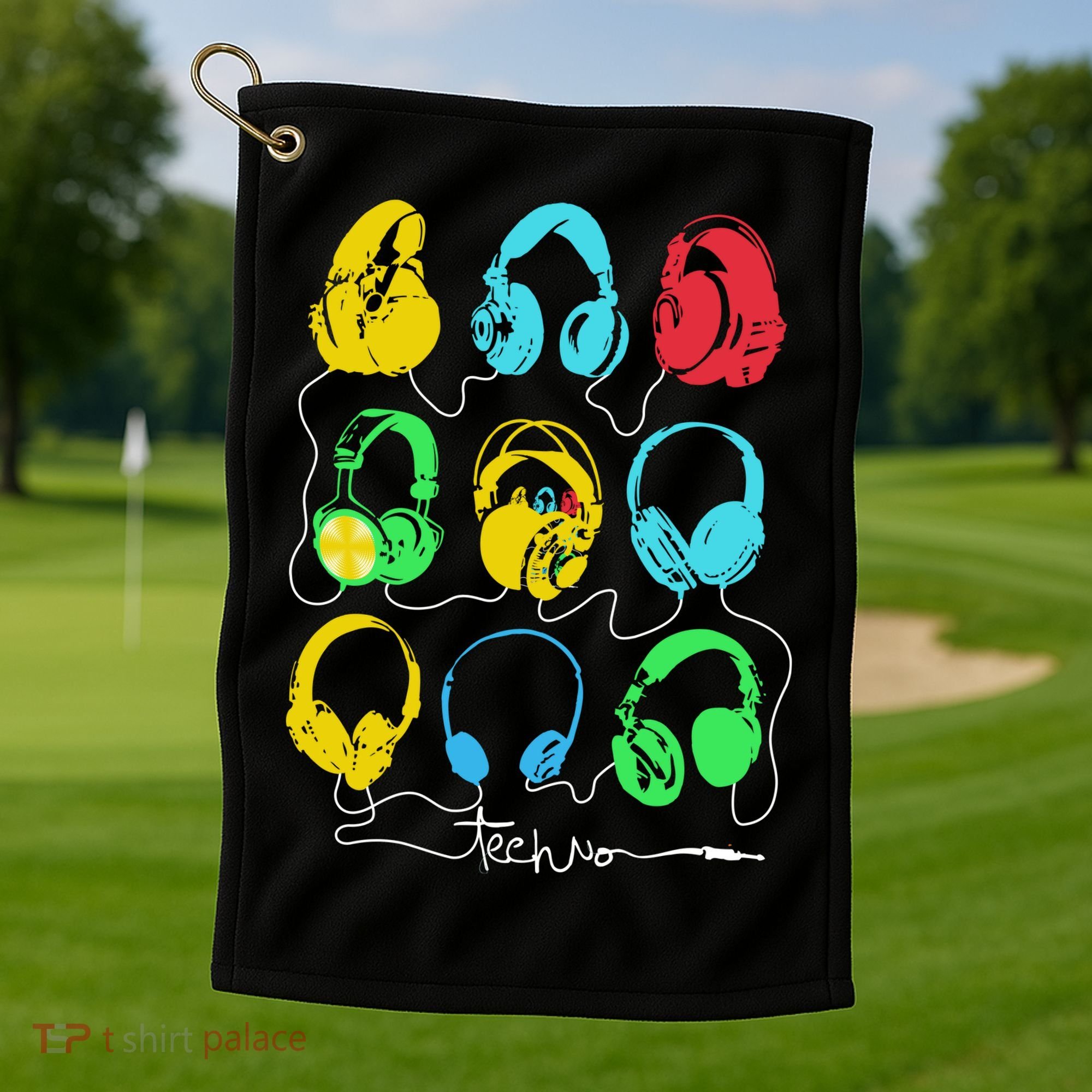 Techno Music Headphones Golf Towel