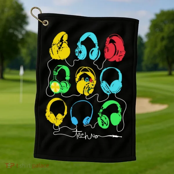Techno Music Headphones Golf Towel