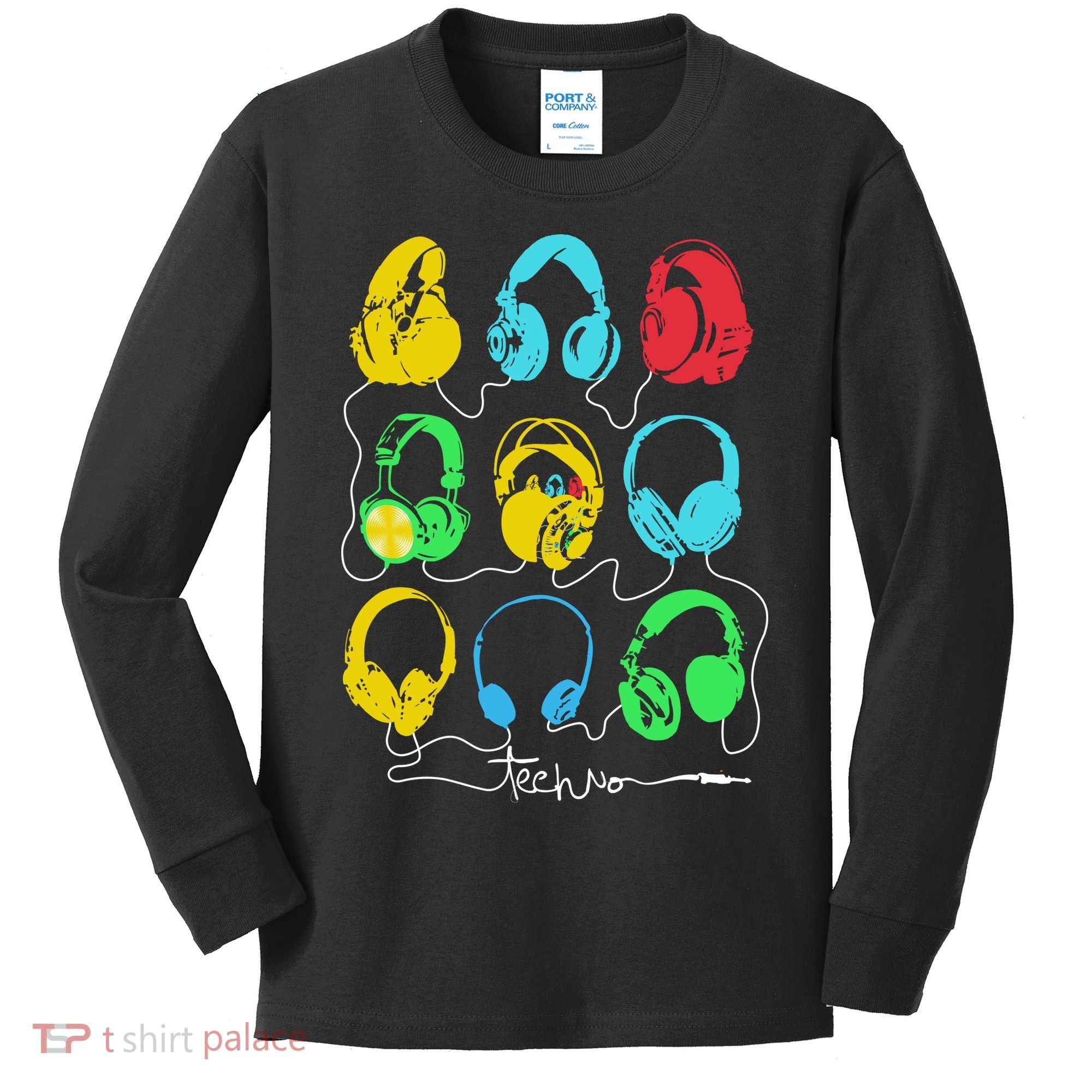 Techno Music Headphones Kids Long Sleeve Shirt