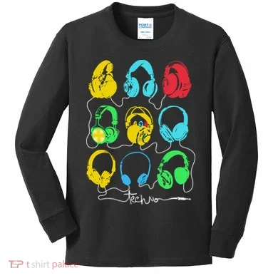 Techno Music Headphones Kids Long Sleeve Shirt