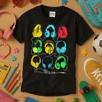 Techno Music Headphones Kids T-Shirt thumb 3
