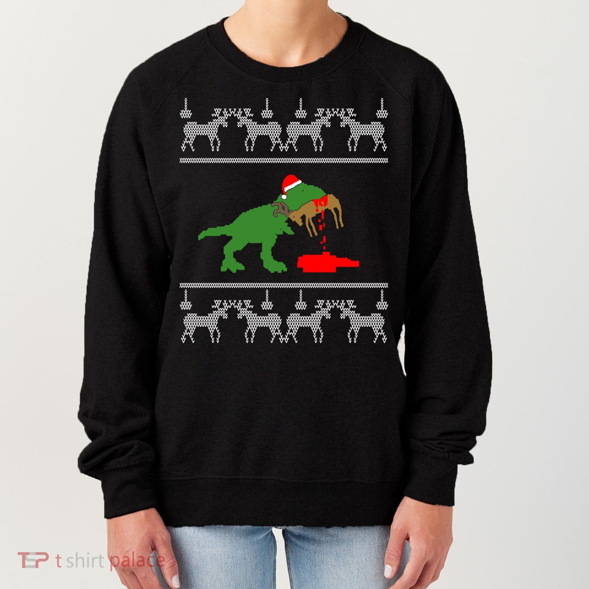 Trex Eating Deer Hunter Ugly Christmas Women's Sweatshirt