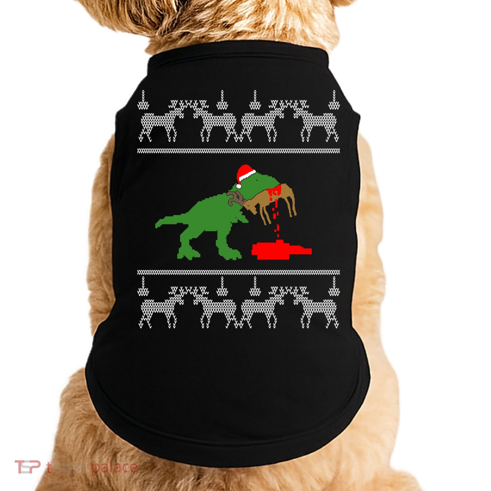 Trex Eating Deer Hunter Ugly Christmas Doggie Tank