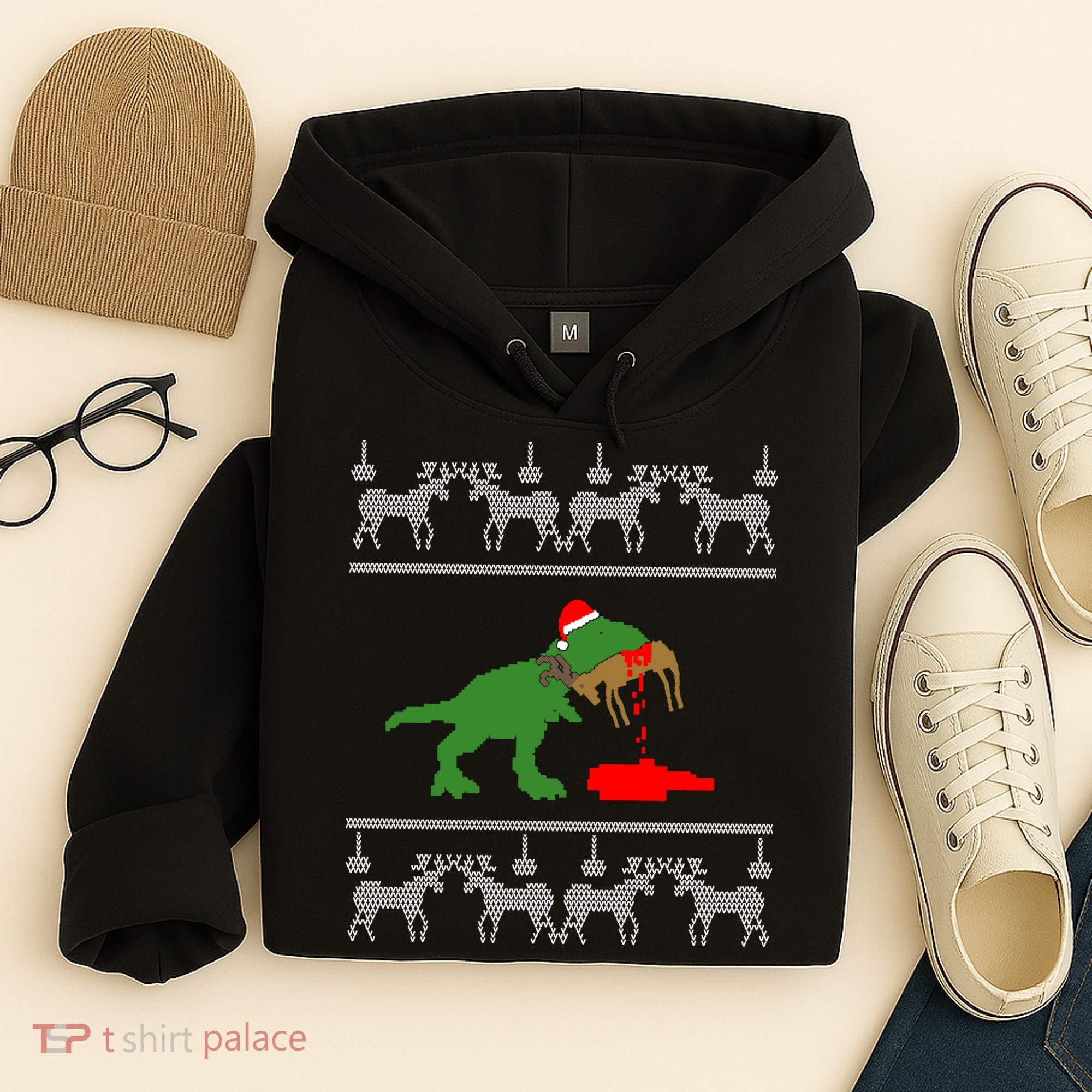 Trex Eating Deer Hunter Ugly Christmas Hoodie