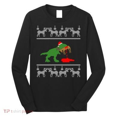 Trex Eating Deer Hunter Ugly Christmas Long Sleeve Shirt