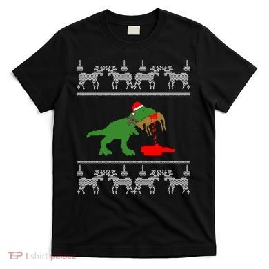 Trex Eating Deer Hunter Ugly Christmas T-Shirt